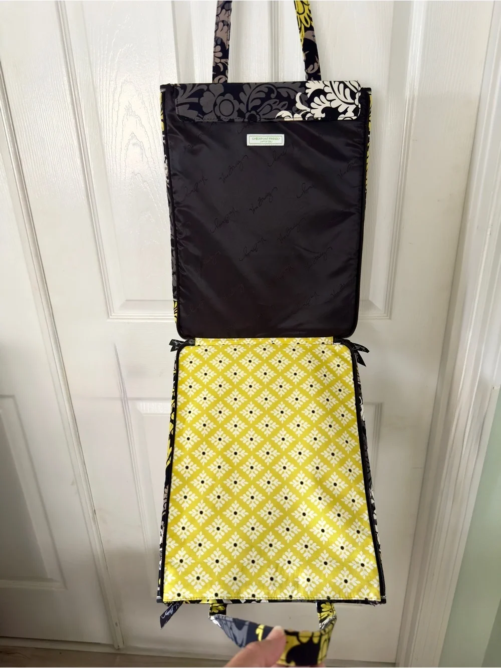 Vera Bradley Baroque Laptop Travel Tote with Yellow, Cream & Gray Floral Pattern